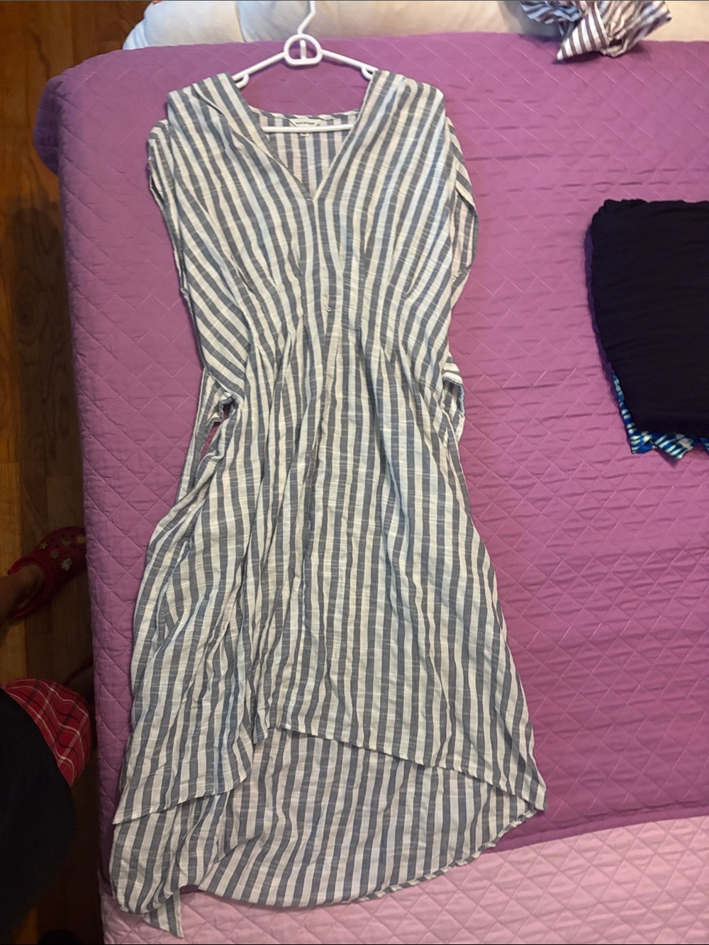 Max Studio Blue & White Striped High-Low Midi Dress